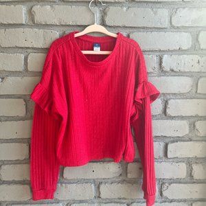 Old Navy Girl’s Sweater - Red, Ribbed, with Frills (8, Medium)